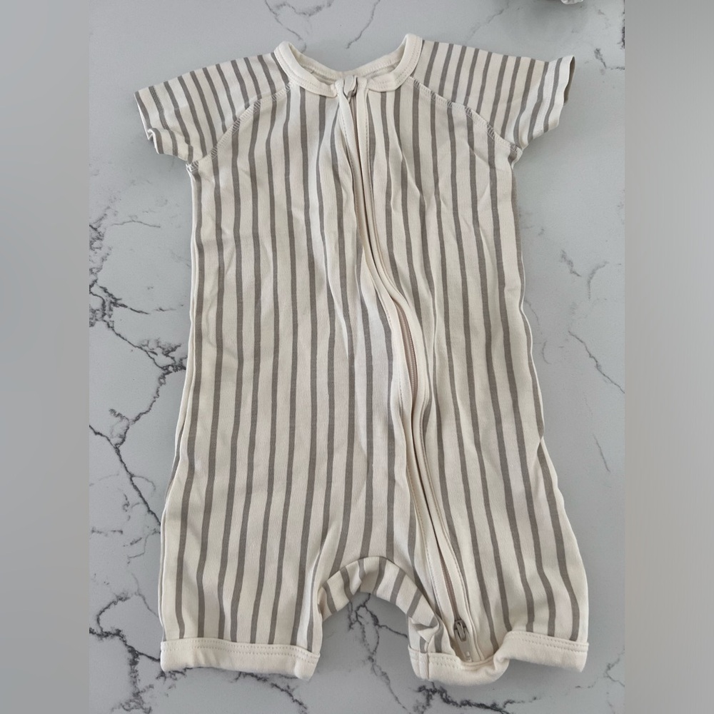 Striped Kids Pajamas - Cream and Gray